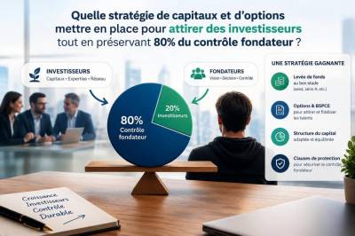 Quelle stratégie de capitaux et d'options mettre en place pour attirer des investisseurs tout en préservant 80% du contrôle fondateur